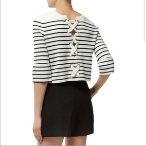 Maje medium weight black and cream Breton striped bow top SIZE M